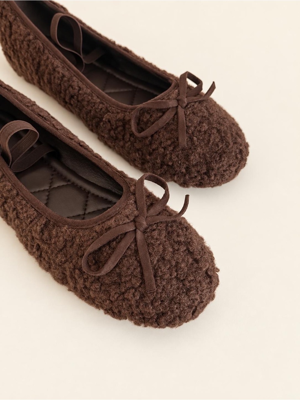 Azarayah Women’s Teddy Sherpa Ballet Flats with Bow Detail